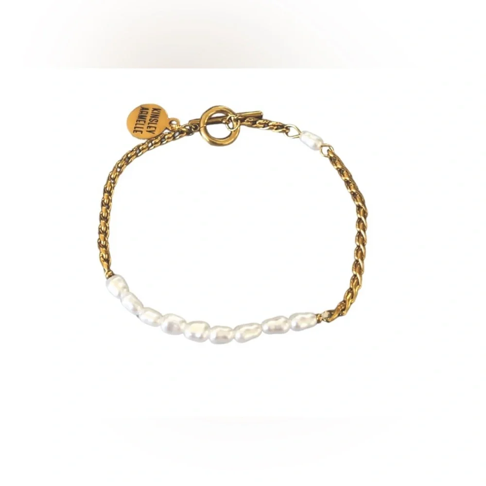 Kinsley Armelle Gold Bracelet with Decorative Accent Beads
 (Mother Of Pearl) - Picture 3 of 3